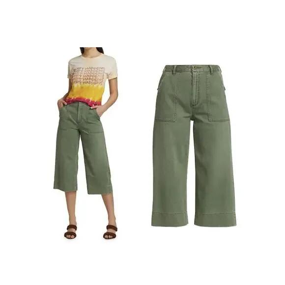 Le Superbe Rhode Wide Leg Cropped Pants in Olive Kush 2 - Picture 1 of 10